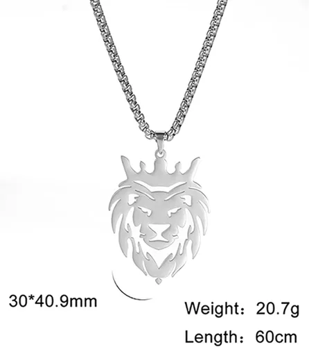 Vista 6 de UNIFT Collar de león para hombre, de acero inoxidable, estilo hueco, cabeza de león, dije de moda, dije de cabeza de león, caja de cadena, joyería