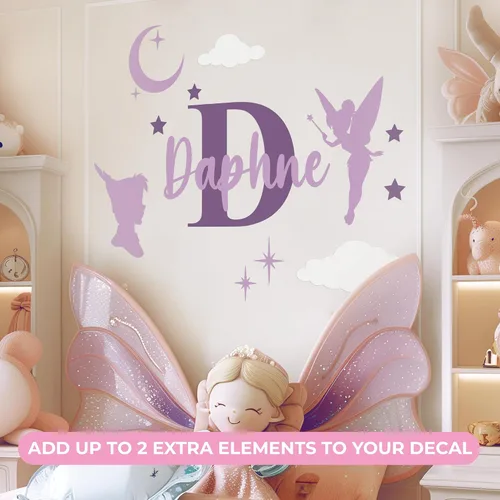 Vista 2 de CRYPTONITE Calcomanías de vinilo personalizadas con nombre e inicial de Campanilla – Decoración de dormitorio de niña – Calcomanías de pared de A.