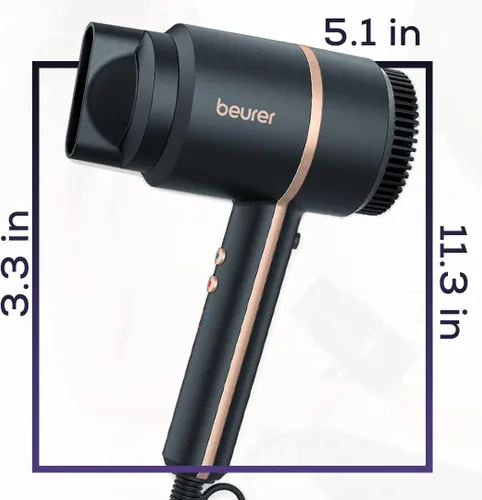 Vista 9 de Beurer HC35 - Secador de pelo compacto de 1500 W, tecnología iónica que reduce el encrespamiento, secador de pelo de viaje ligero y portátil con 4