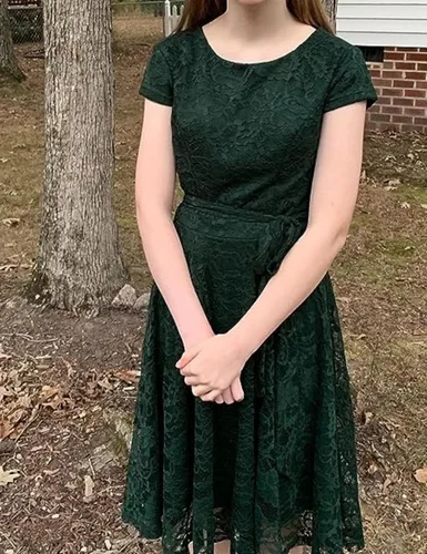 Vista 6 de MUADRESS - Vestido de encaje y floral con manga casquillo para mujer, elegante, con cuello redondo y longitud hasta la rodilla, vestidos de dama