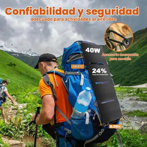 Vista 6 de Paneles solares portátiles de 40 W, mini panel solar plegable con DC5.5, puertos USB-C, USB-A para centrales eléctricas, teléfonos celulares, banco
