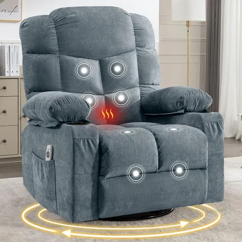 Vista 12 de Silla reclinable de gran tamaño con masaje y calor para ancianos, silla reclinable extra ancha con bolsillo lateral, silla elevadora eléctrica con 2