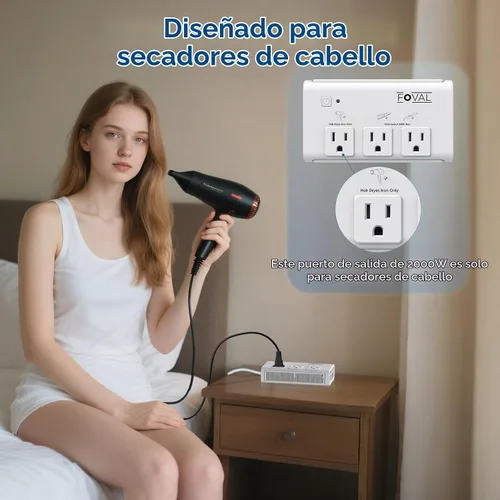 Vista 2 de Convertidor de voltaje de viaje de 220V a 110V, convertidor de potencia internacional FOVAL de 2000W para secador de pelo, alisador/rizador con 4