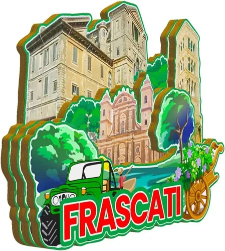 Vista 2 de Frascati Lazio Italia imán de nevera de madera 3D monumentos de viaje coleccionables recuerdos decoración hecha a mano -2468