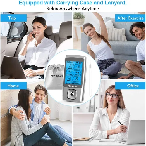 Vista 6 de Estimulador muscular de unidad TENS de 24 modos, máquina TENS recargable con 8 almohadillas de electrodo (gel americano), masajeador eléctrico