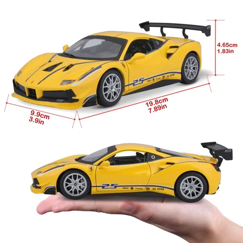 Vista 8 de Bburago 18-26307 Ferrari Racing 488 Challenge Coche coleccionable fundido a presión a escala 1:24, amarillo