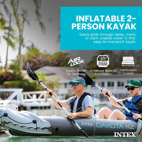 Vista 2 de INTEX Juego de kayak inflable para 2 personas, Dakota K2 con remos de 86 pulgadas y bomba