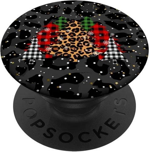 Vista 6 de Árboles de Navidad con estampado de leopardo negro y cuadros PopSockets MagSafe PopGrip para iPhone