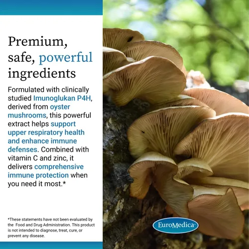 Vista 4 de EuroMedica ImunoPleuran Extra Strength - Suplemento de salud respiratoria superior - Pleurano procedente de hongos - con vitamina C y zinc - vegano