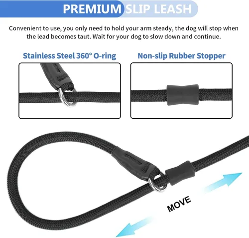 Vista 5 de Heydoggy Correa antideslizante para perro, resistente correa de entrenamiento de 4 pies/6 pies [360 giratorio antienredos ] nailon duradero sin Negro