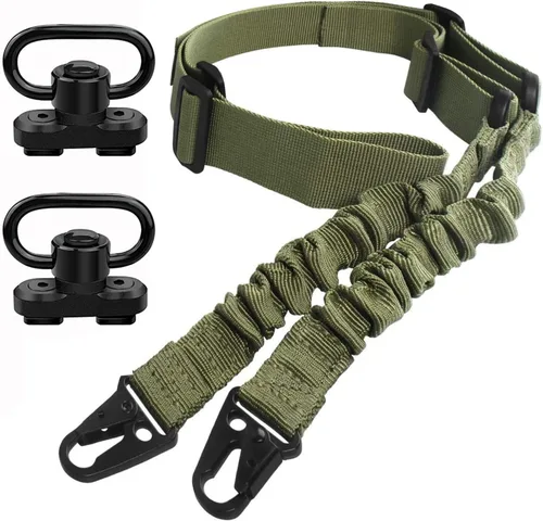 Vista 7 de Bengor - Eslinga tradicional de dos puntos con soportes de accesorios, ajustable extra larga para rifle con 2 soportes giratorios QD de 1.25
