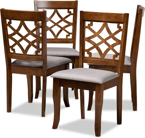 Vista 18 de Baxton Studio Mael - Juego de 2 sillas de comedor y sillas de comedor tapizadas de tela gris y acabado marrón oscuro de madera