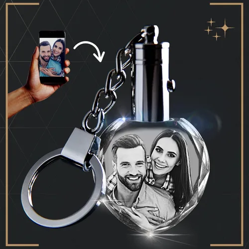 Vista 3 de CAPTUR3D Llavero con luz de cristal para fotos con foto personalizada grabada y luz LED regalo personalizado