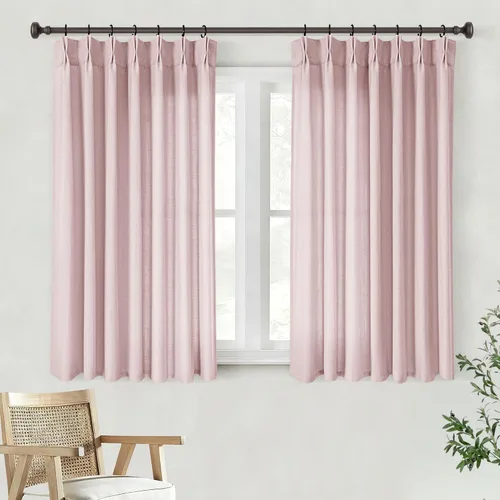 Vista 55 de Cortinas de lino de 63 pulgadas, juego de 2 paneles para sala de estar, beige natural, cortinas con pliegues pellizco entrenadas con memoria