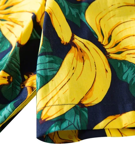 Vista 2 de TUNEVUSE - Camisa de manga corta para hombre con botones, diseño floral, camisa hawaiana de playa de verano de algodón Estampado de plátano.