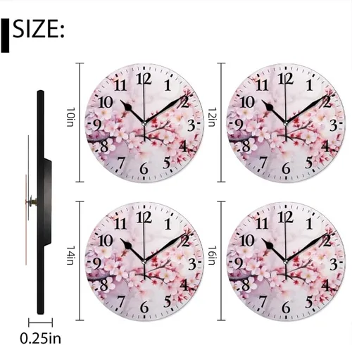Vista 7 de Relojes de pared de cuarzo, silenciosos, funcionan con pilas, modernos relojes de pared decorativos para el hogar, dormitorio, flores de cerezo