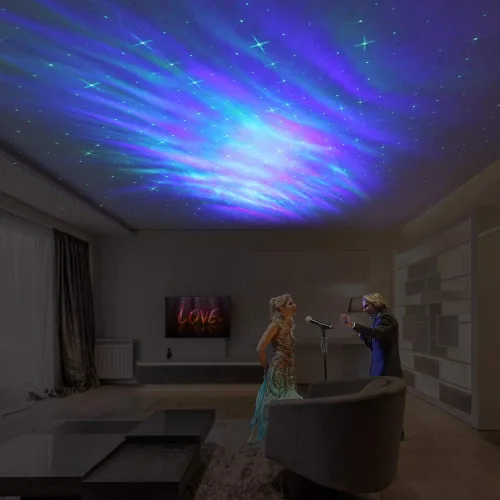 Vista 7 de LedMAll Aurora Star Green y RGB LED Night Lights Proyector decorativo con altavoz Bluetooth Control remoto
