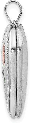Vista 2 de Collar de plata de ley 925 de 0945in con dije de corazón de rosa esmaltado con foto cadena con medallón que sostiene fotos flores jardinería mensaje