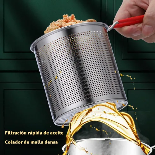 Vista 7 de Olla de acero inoxidable 304 con canasta, freidora con tapa de estufa con mango de fácil agarre, olla multifuncional de gran capacidad para freír