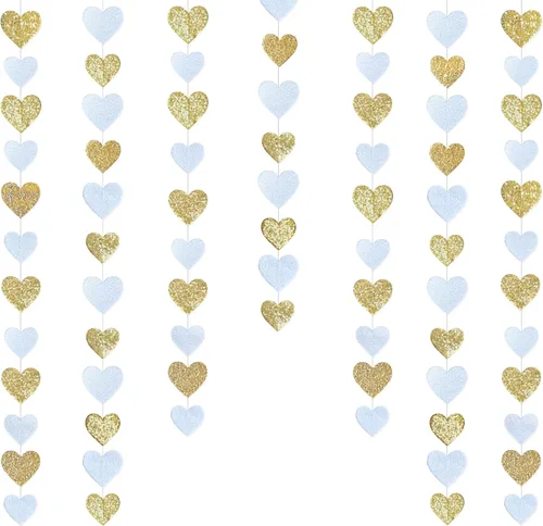 Vista 22 de 52 pies Guirnalda de corazón de amor dorado azul marino para decoración de fiesta del día de San Valentín Bandera de serpentina colgante azul real