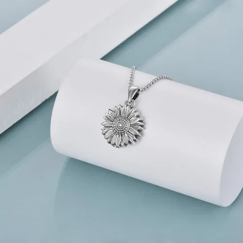 Vista 3 de Collar de urna de girasol de plata de ley para cenizas, joyería de cremación de flores rosas para cenizas