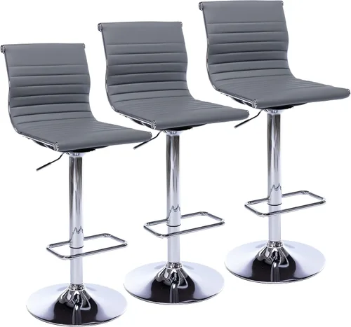 Vista 13 de LZAREAL Juego de 2 taburetes de bar de metal con altura ajustable, diseño moderno de piel sintética blanca sin brazos con base cromada para isla
