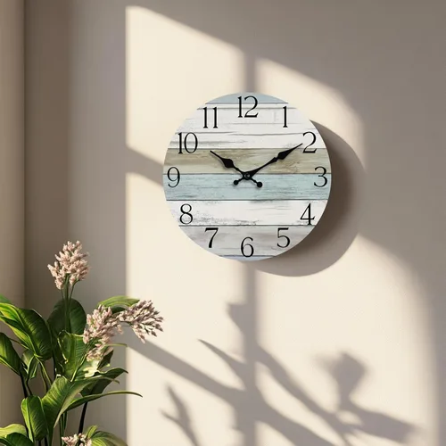 Vista 3 de Reloj de pared de 8 pulgadas, reloj analógico silencioso con pilas A-azul Blanco Marrón