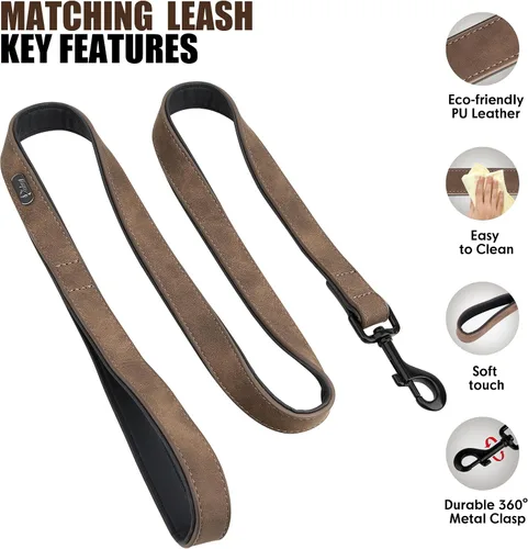 Vista 4 de Didog Juego de collar y correa de cuero acolchado suave para perro, correa y collar resistente con hebilla de metal, collares transpirables