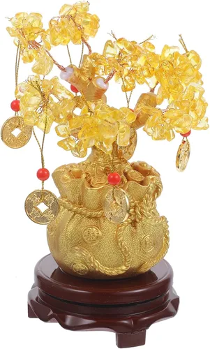 Vista 5 de Ciieeo Árbol de dinero monedas, árbol de la suerte, de cristal natural, árbol de la suerte, árbol de la vida de Feng Shui, árbol de dinero