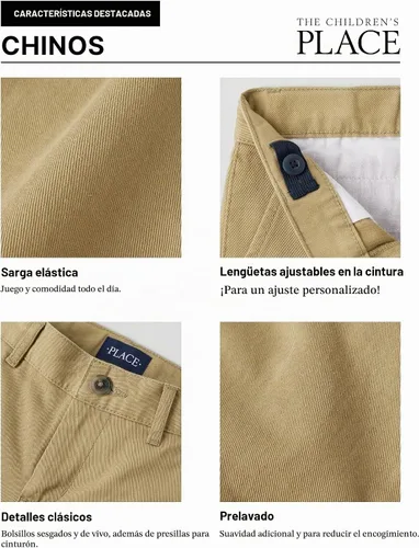 Vista 8 de The Children's Place - Pantalones chinos elásticos rectos para niños Arena desteñido