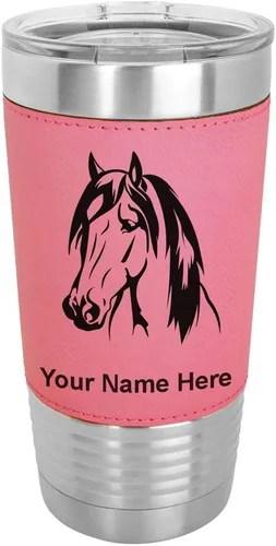 Vista 12 de LaserGram Vaso aislado al vacío de 20 onzas, cabeza de caballo 1, grabado personalizado incluido (cuero sintético, rústico)