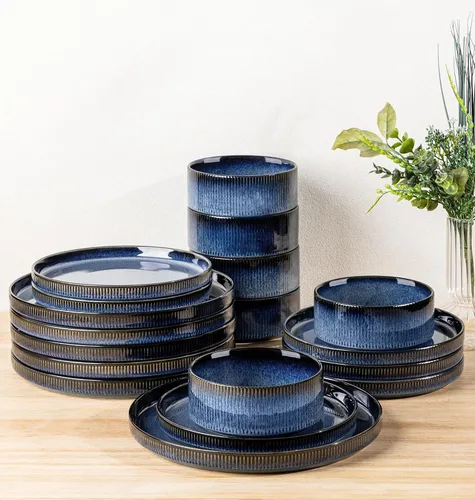 Vista 52 de TheTerra Juego de vajilla de cerámica para 4, juego de 12 platos y cuencos ligeros de porcelana, resistente a los arañazos, apto para horno