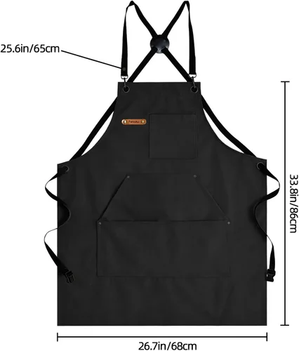 Vista 5 de Professional Work Chef Apron for Men Women, Duty Water-Resistant Cotton Canvas, Durable Adjustable, Cooking BBQ