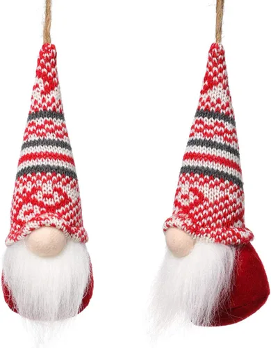 Vista 2 de Juego de 10 gnomos colgantes para árbol de Navidad, gnomos de felpa suecos hechos a mano, Papá Noel, elfo, decoración para el hogar, decoración