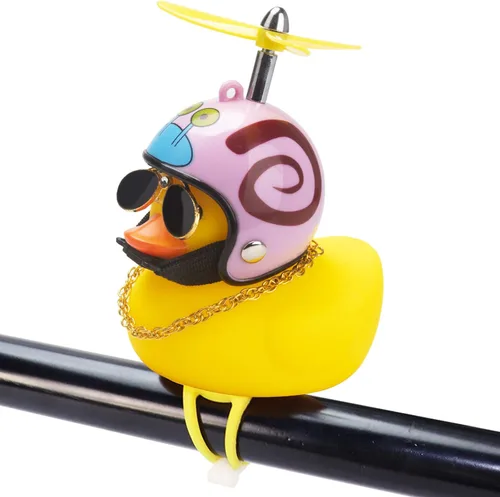 Vista 20 de wonuu Adornos de pato de goma para automóvil, decoración de tablero de instrumentos de pato amarillo, cuernos de bicicleta de pato con casco