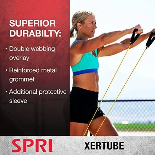 Vista 4 de SPRI Bandas de resistencia Xertube con asas todos los cables de ejercicio se venden por separado con opción de anclaje de puerta de entrenamiento