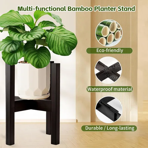 Vista 6 de Soporte ajustable de bambú para plantas de interior, soporte para macetas de 8 a 12 pulgadas para sala de estar, dormitorio, esquina, estante