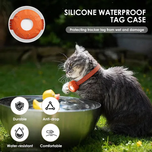 Vista 6 de Rastreador de gatos, mini rastreador GPS, compatible con Apple Find My App (solo iOS), collar impermeable para rastreadores de gatos con campana