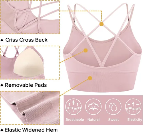 Vista 3 de Sykooria Paquete de 3 brasieres deportivos con tiras para mujer, sexy, entrecruzado, para yoga, correr, atletismo, gimnasio, entrenamiento, fitness