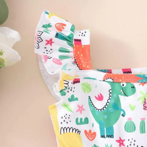 Vista 2 de Popshion Vestidos de niña con mangas con vuelo, vestido de verano para niños, fiesta de cumpleaños, sin mangas, vestido de 1 a 8 años