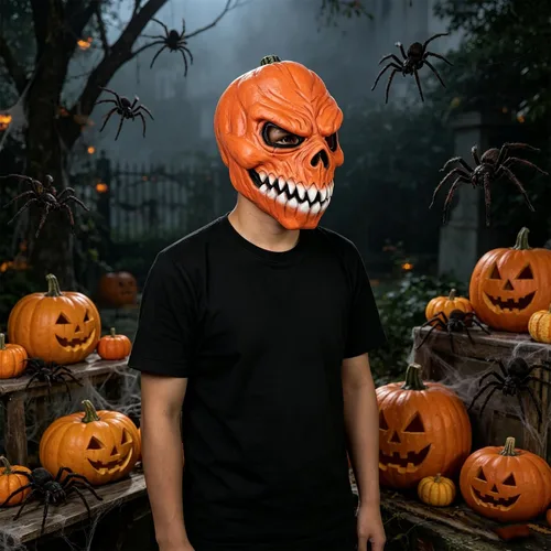 Vista 6 de HOTTERCOS Halloween Scary Pumpkin Head Creepy Jackolantern Latex Mask