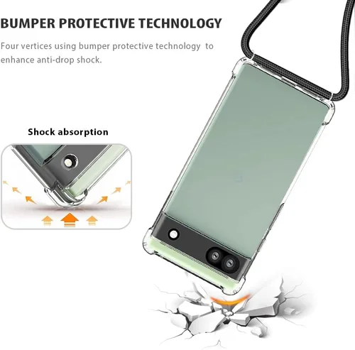 Vista 5 de para Google Pixel 6a Funda con Correa Ajustable para Cuello, Hombro y Cruzada Transparente Funda Móvil Duradera, Suave y delgada de Ajuste Perfecto
