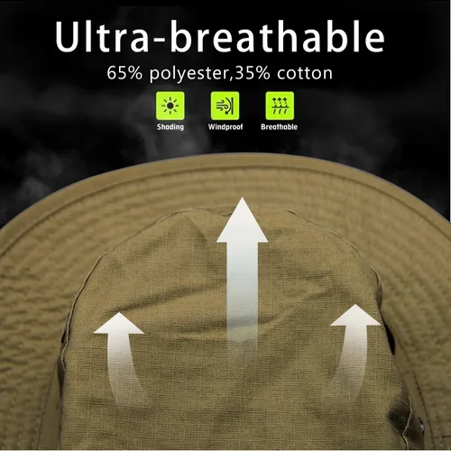 Vista 3 de Sombrero de camuflaje Boonie para hombres y mujeres, sombreros tácticos militares de ala ancha, UPF50+ sombreros de sol de la selva para pesca