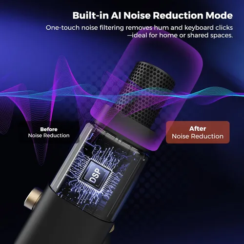 Vista 3 de NearStream AM15X Micrófono dinámico para PC con USB/XLR, cancelación de ruido 24-Bit/48kHz Audio, Headphone Monitoring, Mute, Gain Control and
