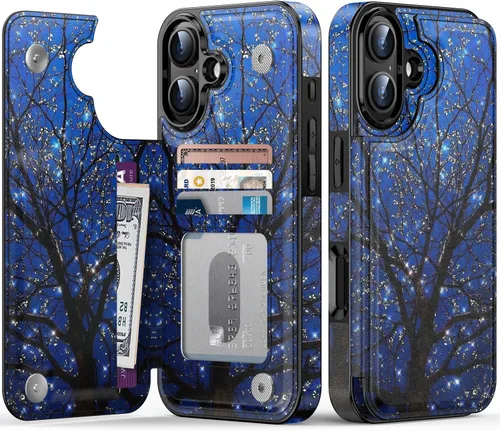 Vista 143 de FUNMIKO Funda tipo cartera para iPhone 13 con tarjetero, bloqueo RFID, protección de grado militar y obras de arte impresas con rayos UV, cierre