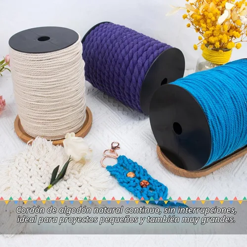 Vista 7 de JeogYong Cordón de macramé de 10mm, 22.86 metros de cuerda de macramé de algodón natural, hilo de 3 hebras torcido de algodón, cuerda de macramé