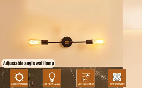 Vista 2 de Edison - Lámpara de techo, lámpara de pared vintage, máximo 2 x 60 W E26 E27 Industrial Retro Loft luz con brazos de iluminación ajustables, mesita