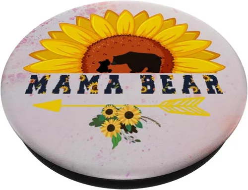 Vista 2 de Mamá oso de girasol floral lindo bebé cachorro PopSockets agarre y soporte para teléfonos y tabletas, Negro