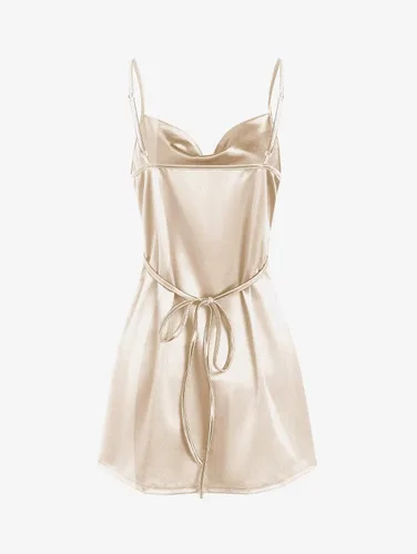 Vista 3 de ZAFUL Minivestido de satén sin mangas con tirantes delgados para mujer, con abertura lateral, cuello redondo, vestido de cóctel