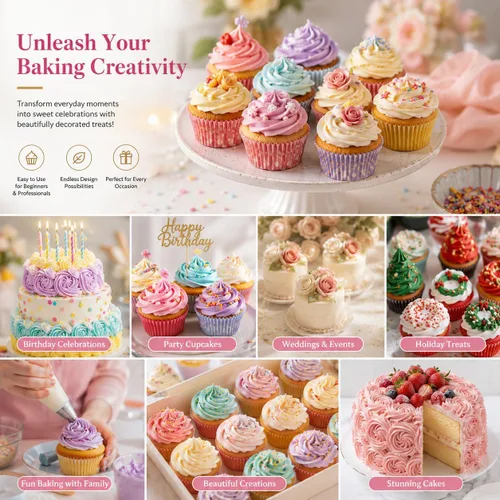 Vista 7 de Paquete de 5 boquillas de tubería extra grandes, 9 pies, 1B, 1C, 1E, 356 #, puntas de glaseado de acero inoxidable sin costuras para cupcakes
